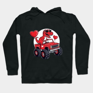 Kids Valentines Day T Rex Riding Monster Truck Funny Toddler Hoodie